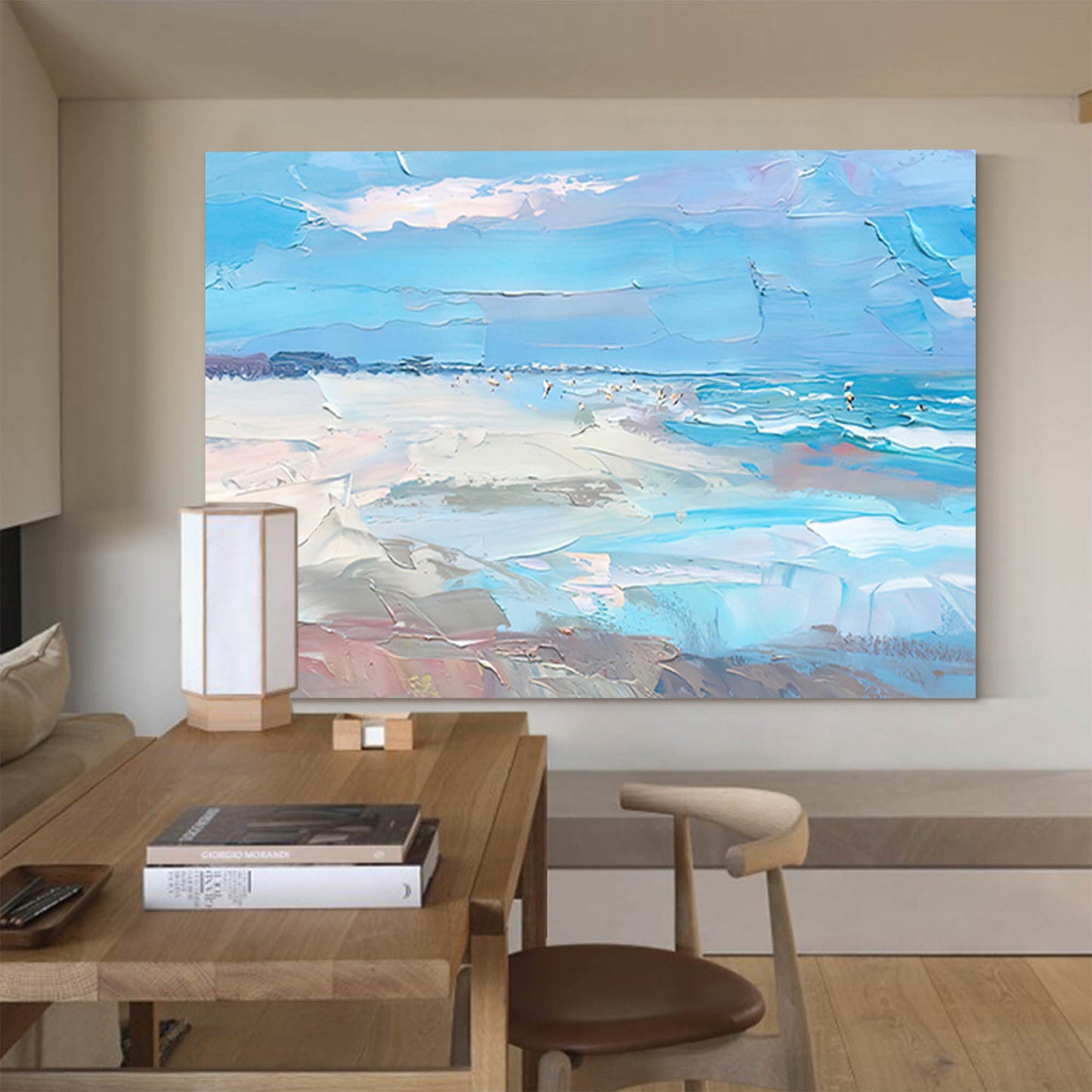 Serene Beach Ocean Oil Painting - Coastal Landscape Wall Art for Tranquil Spaces