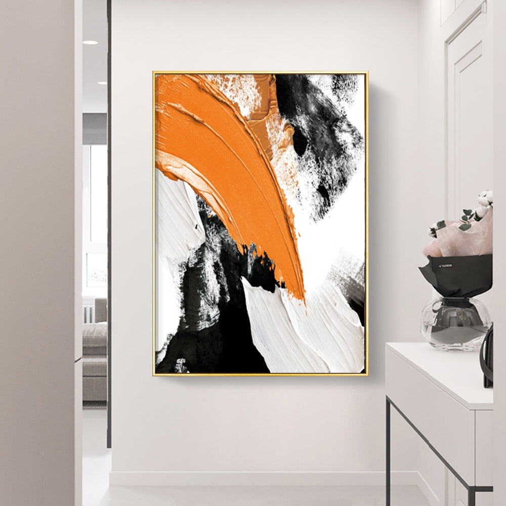 Vibrant Abstract Oil Painting with Bold Yellow, Black, and White Textures for Modern Decor