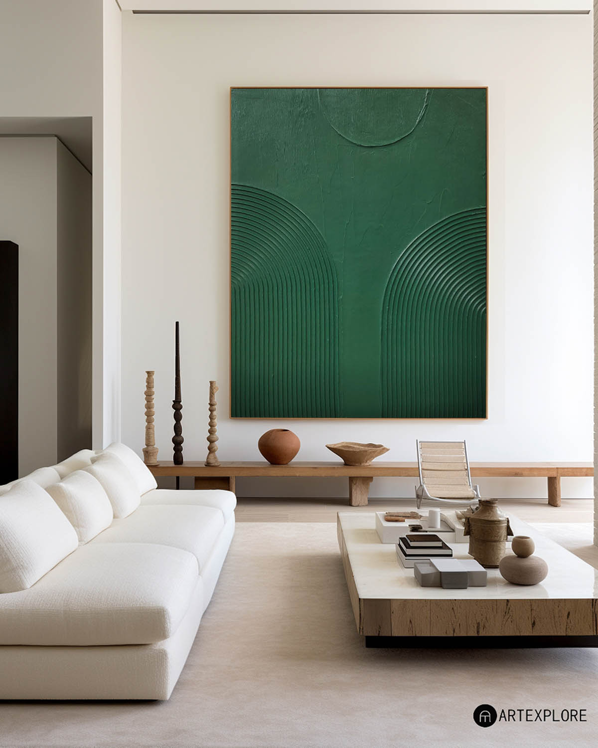 Elegant Green Minimalist Abstract Oil Painting for Modern Home Decor