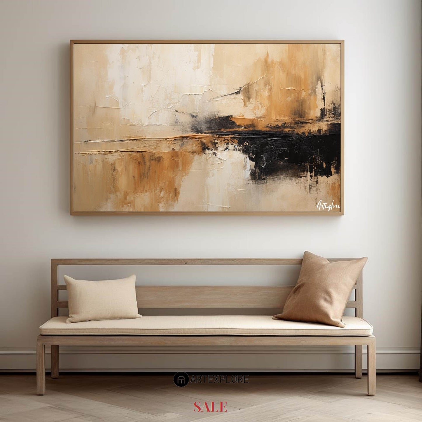 Serene Modern Abstract Oil Painting in Earthy Tones for Contemporary Home Decor