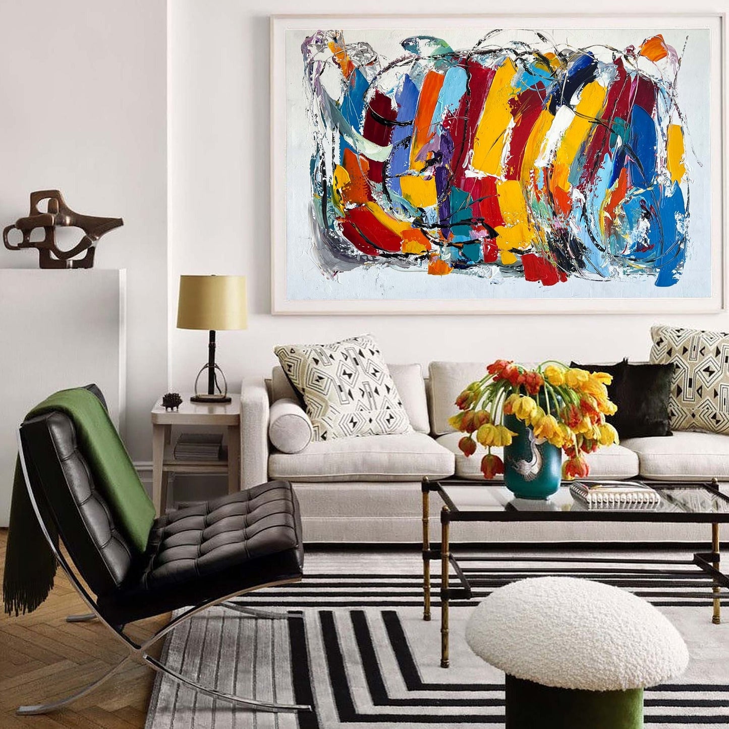 Vibrant Abstract Oil Painting with Bold Colors and Dynamic Brushstrokes