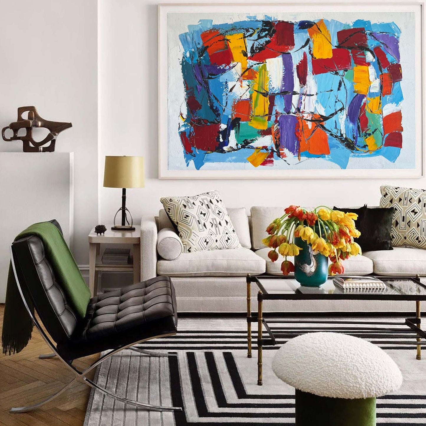 Vibrant Colorful Abstract Oil Painting for Modern Home D√©cor