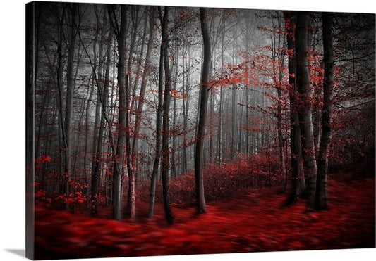 Enchanting Red Forest Landscape Oil Painting in Modern Contemporary Style