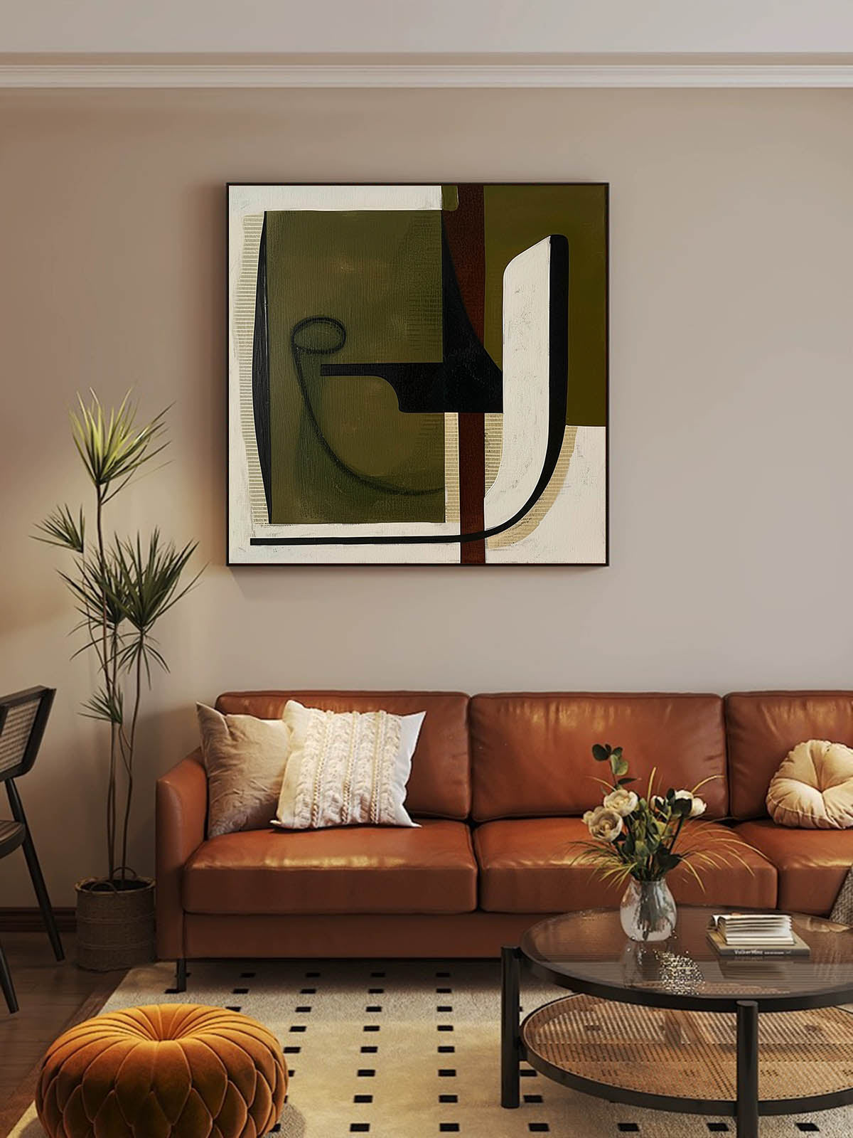 Modern Vintage Abstract Oil Painting for Elegant Home Décor