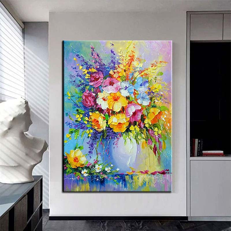 Vibrant Floral Burst Oil Painting for Home Decor and Art Enthusiasts