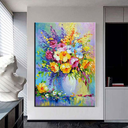 Vibrant Floral Burst Oil Painting for Home Decor and Art Enthusiasts