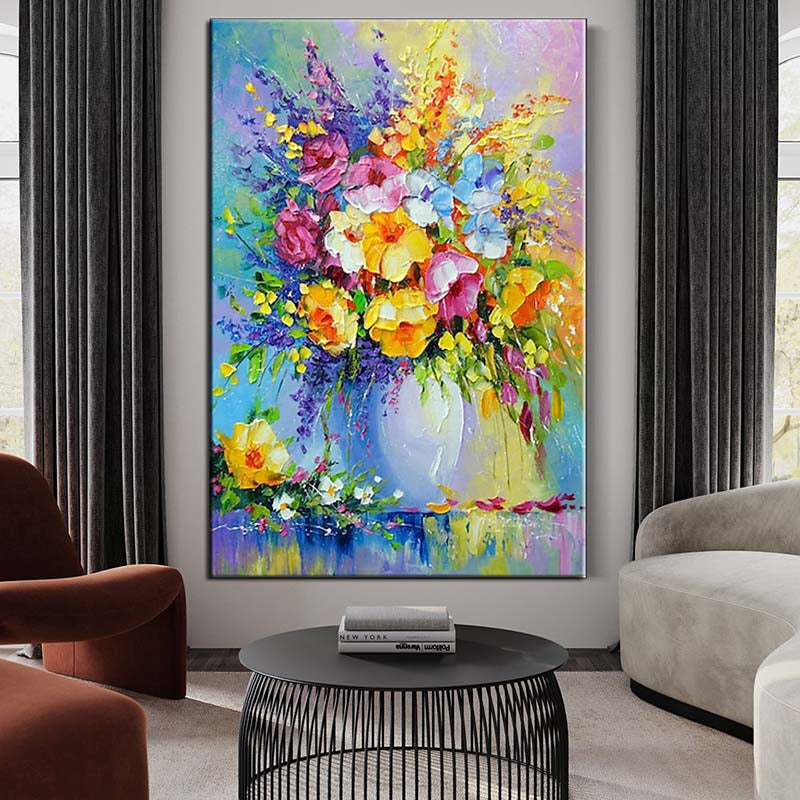 Vibrant Floral Burst Oil Painting for Home Decor and Art Enthusiasts