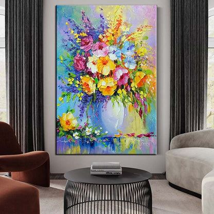 Vibrant Floral Burst Oil Painting for Home Decor and Art Enthusiasts