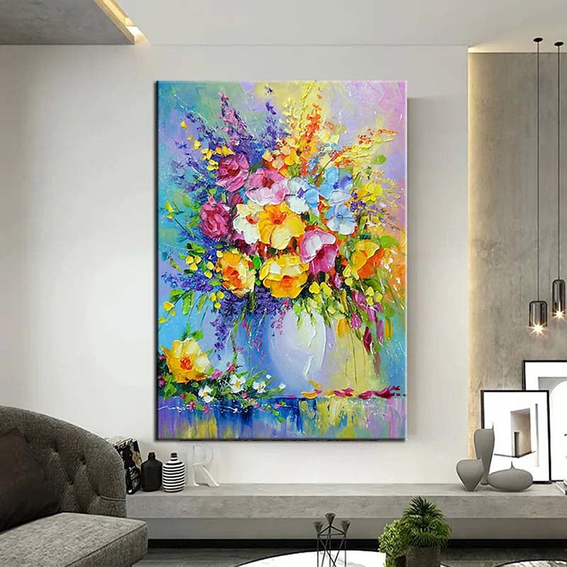 Vibrant Floral Burst Oil Painting for Home Decor and Art Enthusiasts