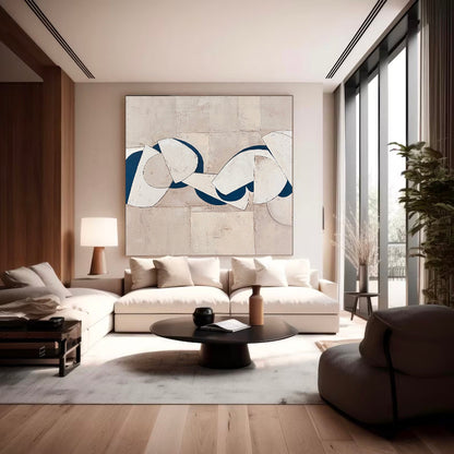 Contemporary Minimalist Abstract Oil Painting with Organic Shapes and Neutral Palette