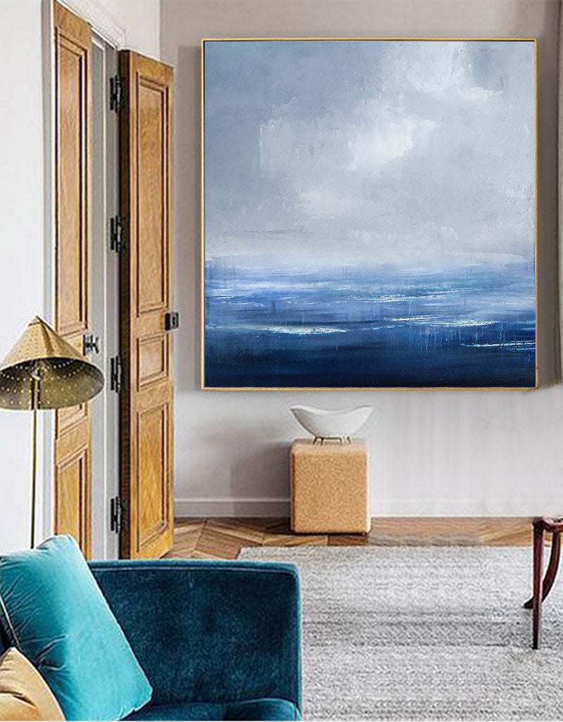 Tranquil Blue Ocean Abstract Painting for Calm Home Decor