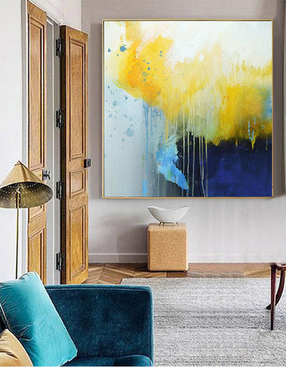 Vibrant Yellow Abstract Oil Painting for Modern Home Decor