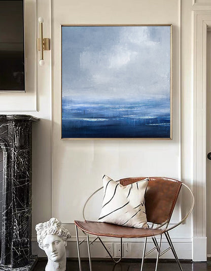 Tranquil Blue Ocean Abstract Painting for Calm Home Decor