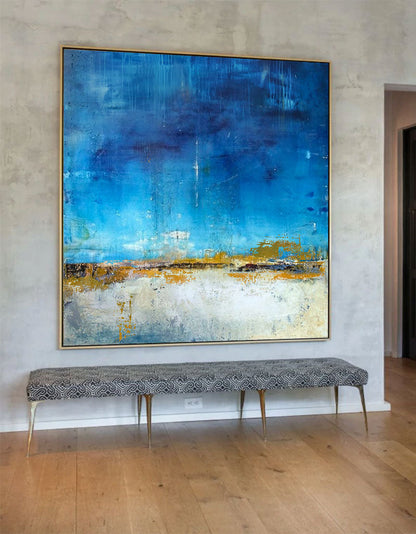 Vibrant Blue Sky Abstract Oil Painting for Modern Home D√©cor