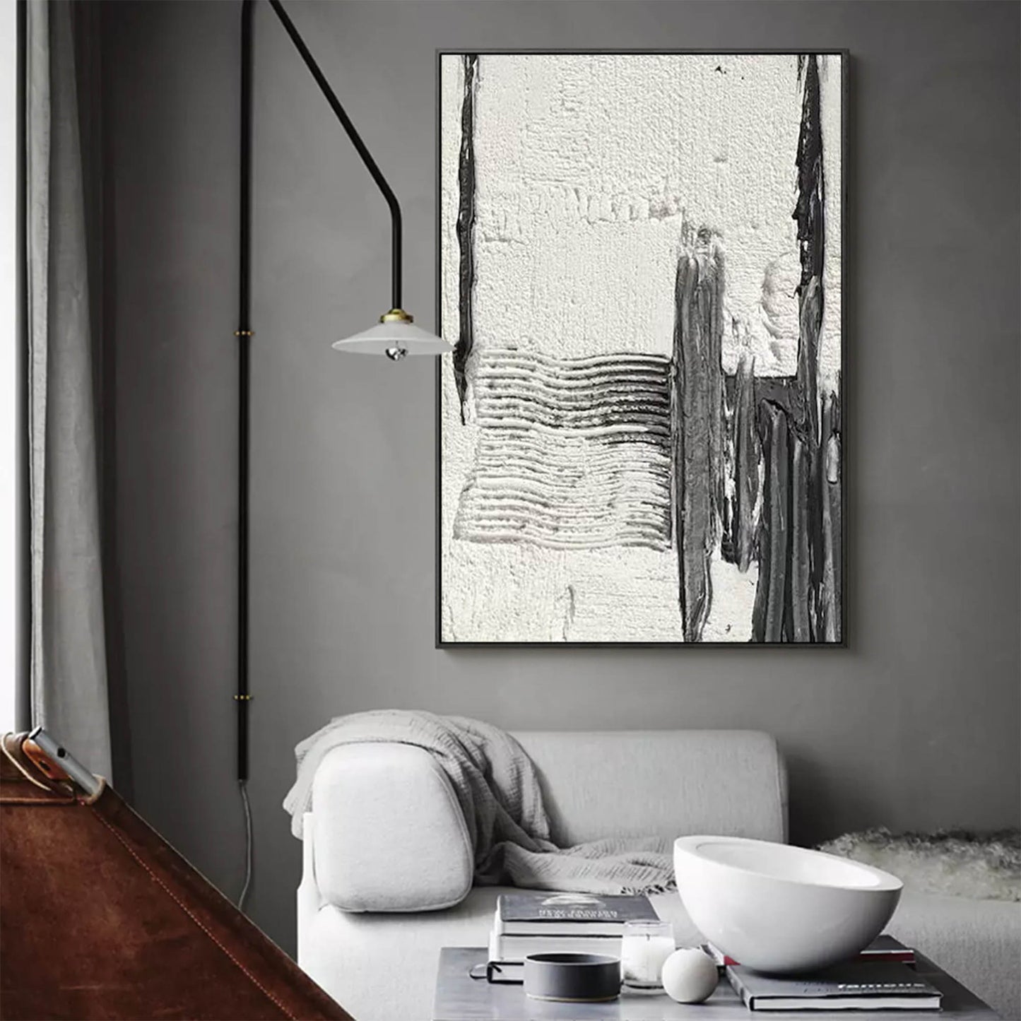 Contemporary Black and White Abstract Oil Painting for Modern Home Decor