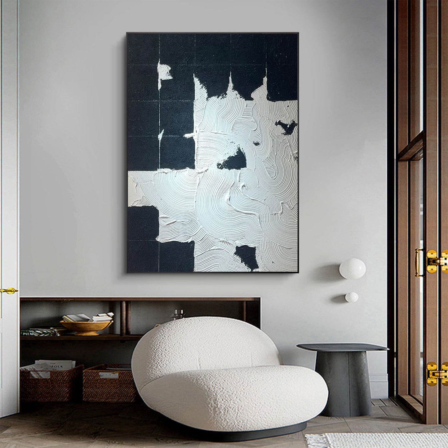 Abstract Minimalist Landscape in Black and White Oil Painting