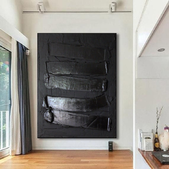 Sleek Black Minimalist Oil Painting for Modern Home Decor and Art Enthusiasts