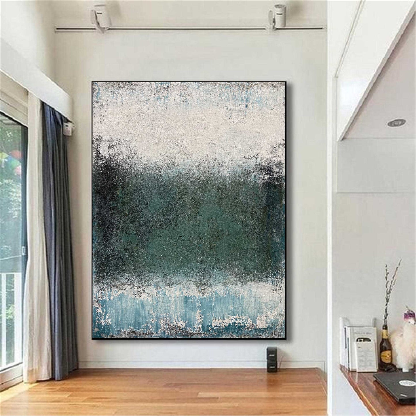 Tranquil Green Abstract Landscape Oil Painting for Modern Home Decor