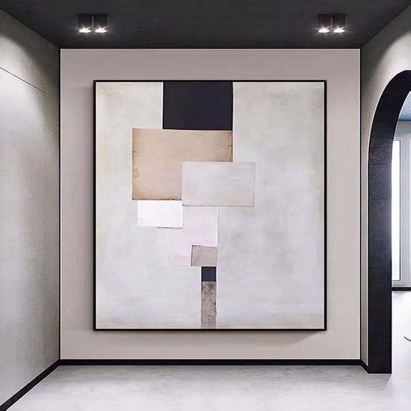 Abstract Minimalist Oil Painting with Geometric Shapes for Contemporary Decor