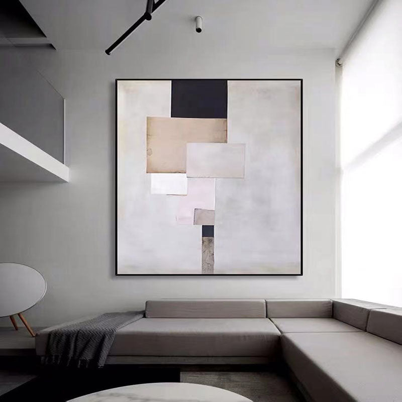 Abstract Minimalist Oil Painting with Geometric Shapes for Contemporary Decor