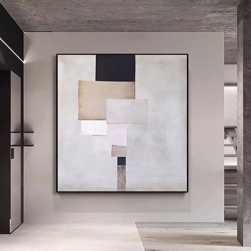 Abstract Minimalist Oil Painting with Geometric Shapes for Contemporary Decor