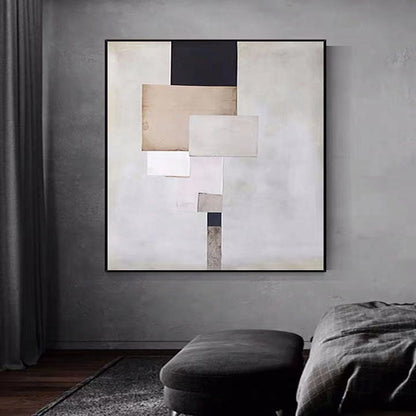 Abstract Minimalist Oil Painting with Geometric Shapes for Contemporary Decor