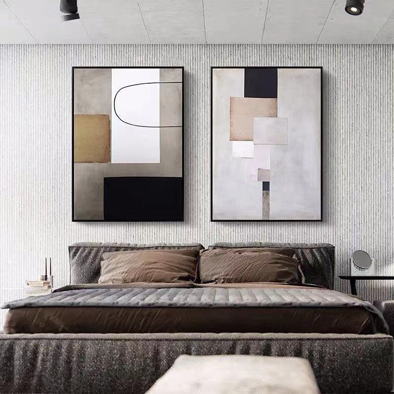 Abstract Minimalist Oil Painting with Geometric Shapes for Contemporary Decor