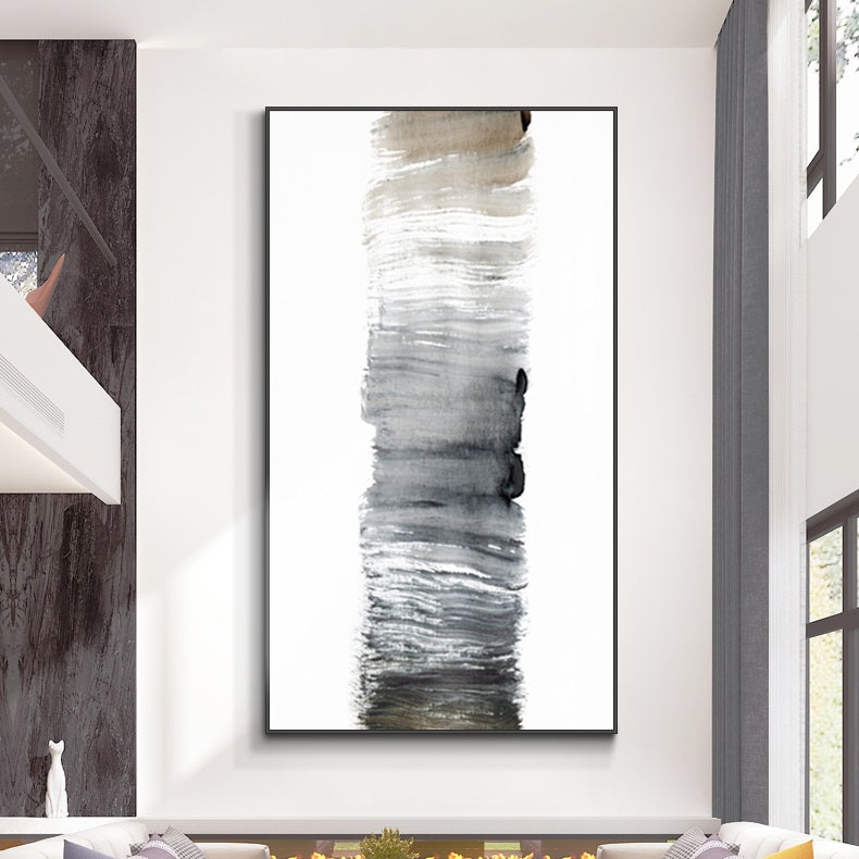 Serene Minimalist Black and White Abstract Oil Painting for Modern Home Decor