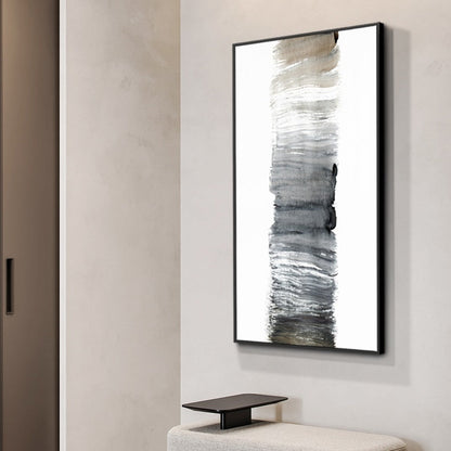 Serene Minimalist Black and White Abstract Oil Painting for Modern Home Decor