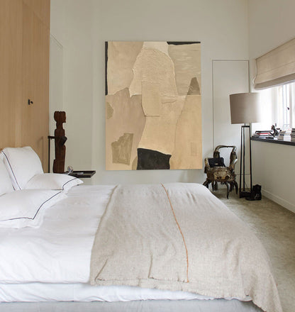 Elegant Minimalist Abstract Oil Painting in Neutral Tones for Modern Home Decor