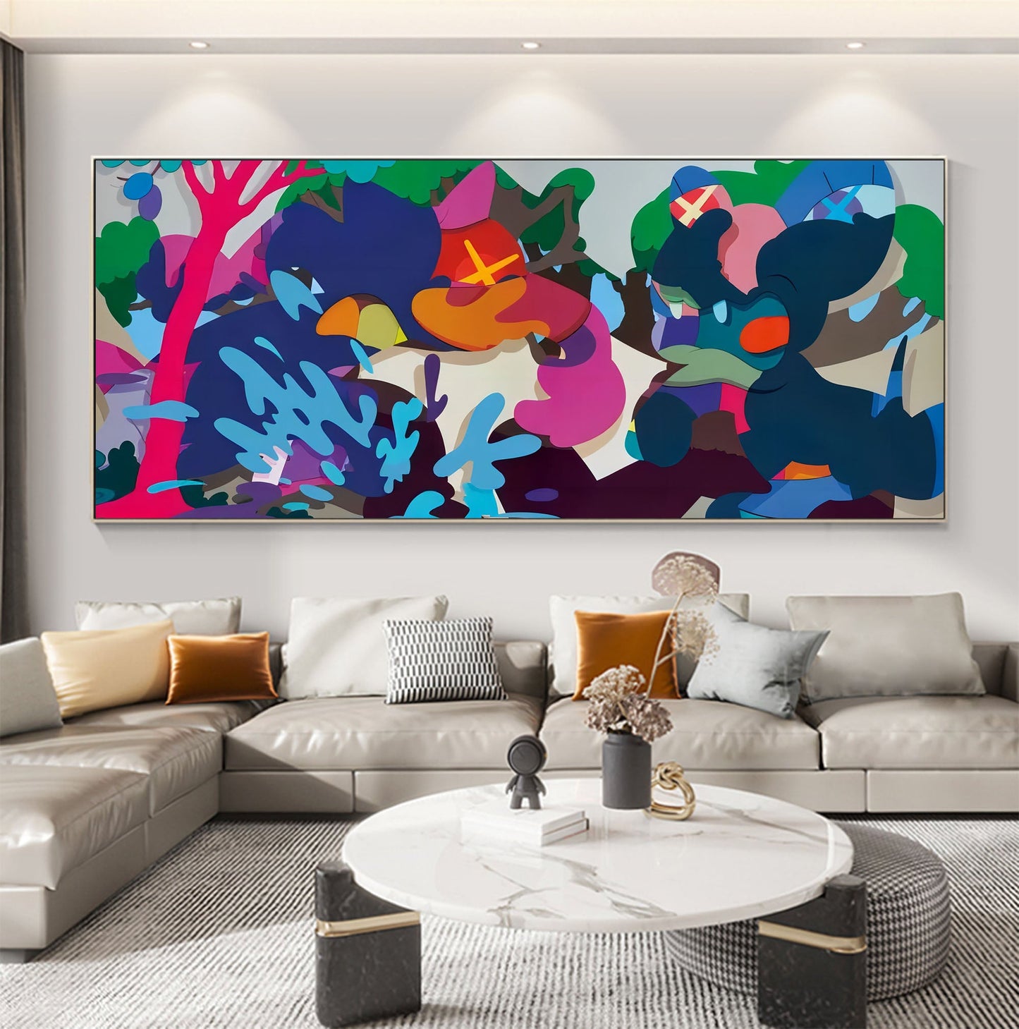 Vibrant Kaws-Inspired Pop Art Oil Painting for Modern Home Decor