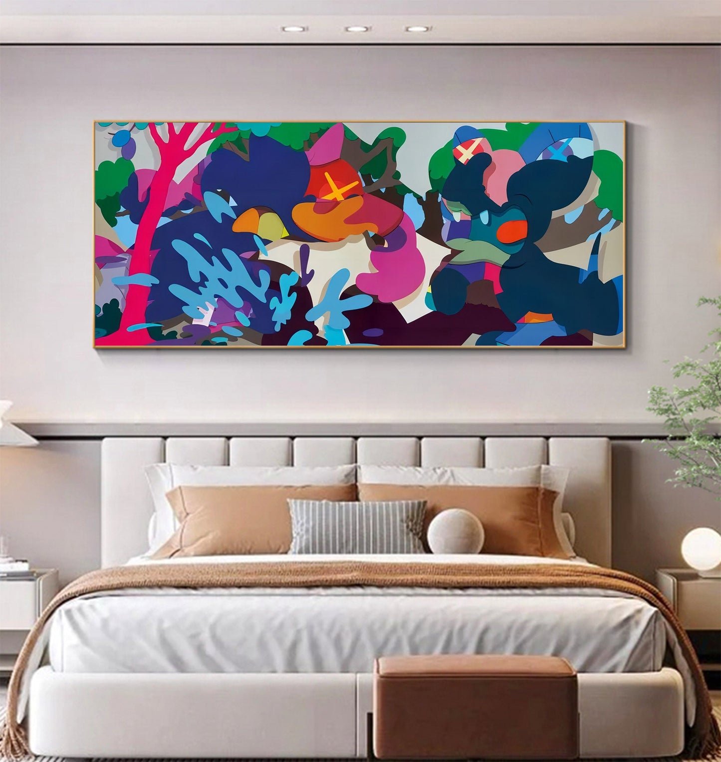 Vibrant Kaws-Inspired Pop Art Oil Painting for Modern Home Decor