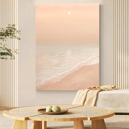 Serene Beach Sunset Oil Painting for Tranquil Home Decor