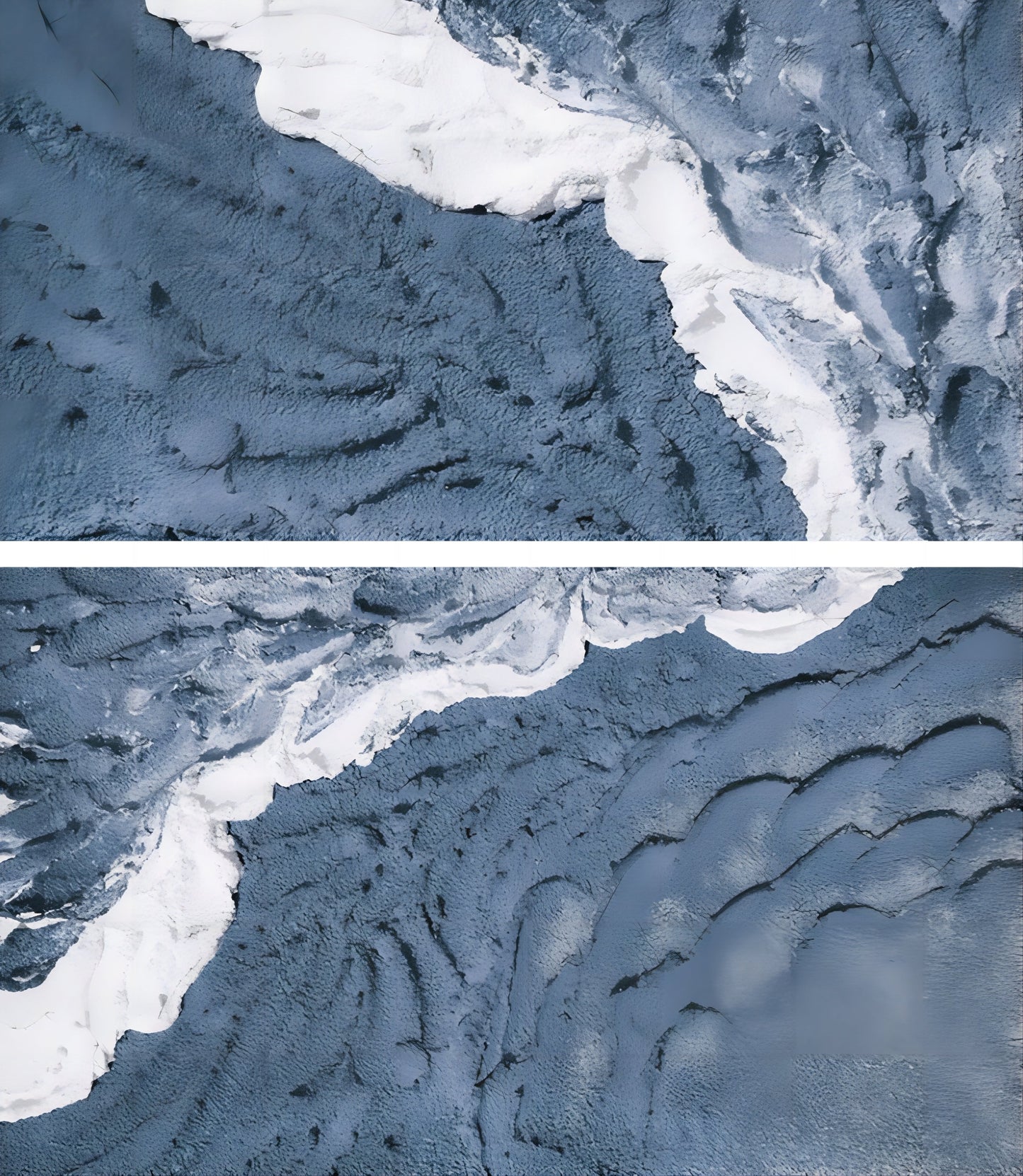Textured Coastal Landscape Oil Painting in Blue and White Tones for Contemporary Decor