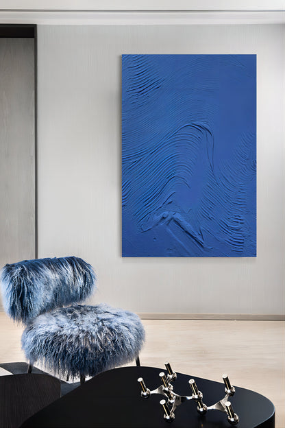 Textured Blue Oil Painting - Modern Abstract Wall Art for Sophisticated Decor