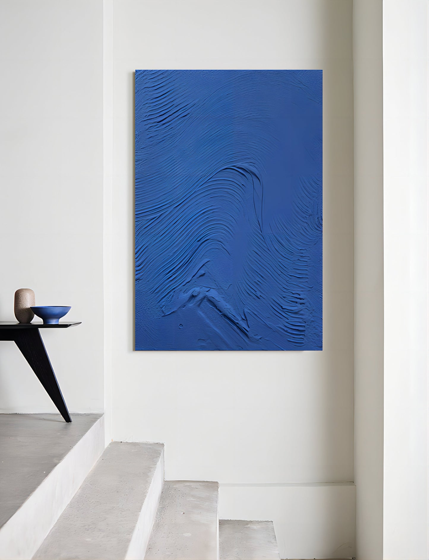 Textured Blue Oil Painting - Modern Abstract Wall Art for Sophisticated Decor