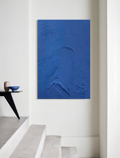 Textured Blue Oil Painting - Modern Abstract Wall Art for Sophisticated Decor