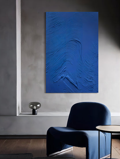 Textured Blue Oil Painting - Modern Abstract Wall Art for Sophisticated Decor