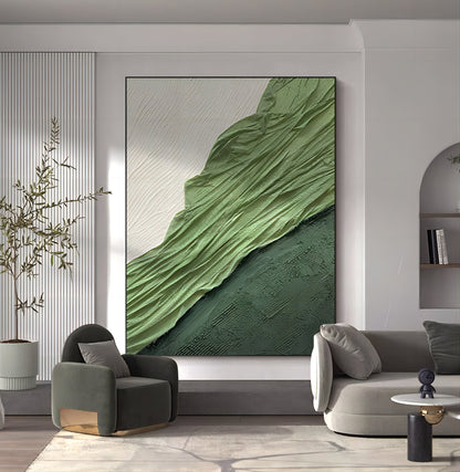 Textured Green Abstract Oil Painting for Modern Home Decor