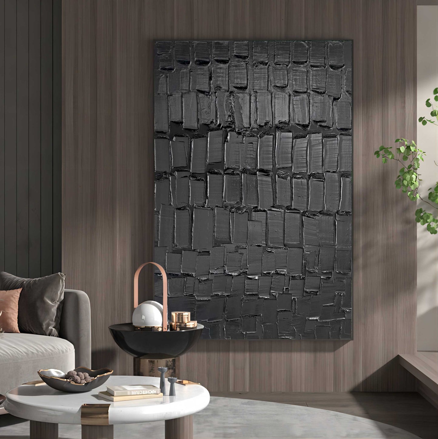 Abstract Black Textured Oil Painting for Modern Home Decor