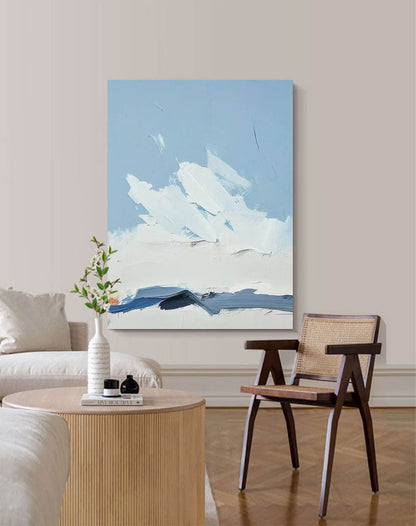 Serene Blue Clouds Abstract Oil Painting for Modern Home Decor