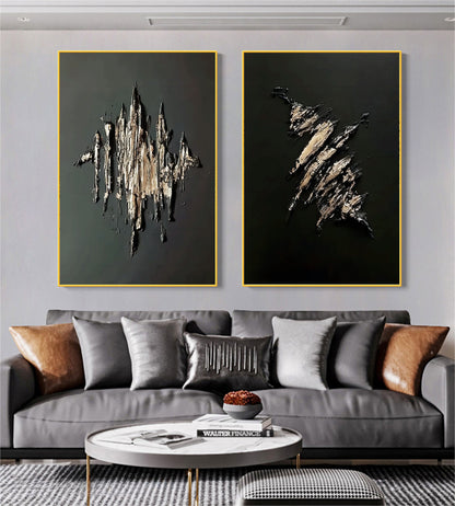 Contemporary Dual Set of Abstract Oil Paintings for Modern Home Decor