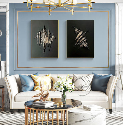 Contemporary Dual Set of Abstract Oil Paintings for Modern Home Decor