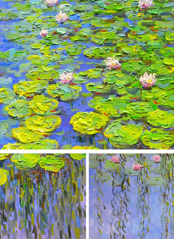 Tranquil Water Lilies - Serene Oil Painting with Vibrant Plaster Texture