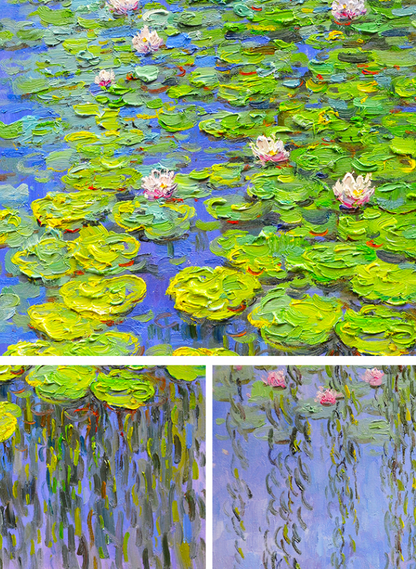 Tranquil Water Lilies - Serene Oil Painting with Vibrant Plaster Texture