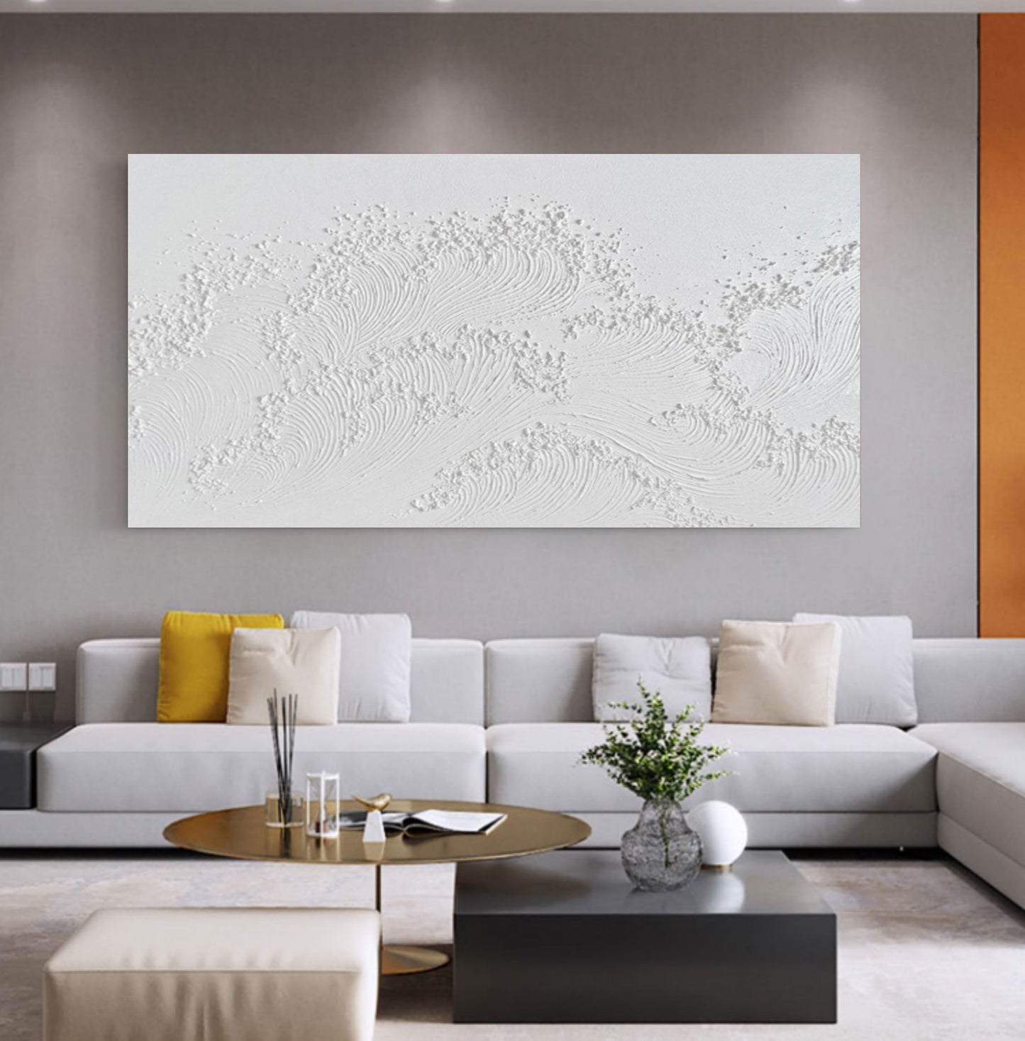 Textured White Abstract Oil Painting for Modern Home Décor