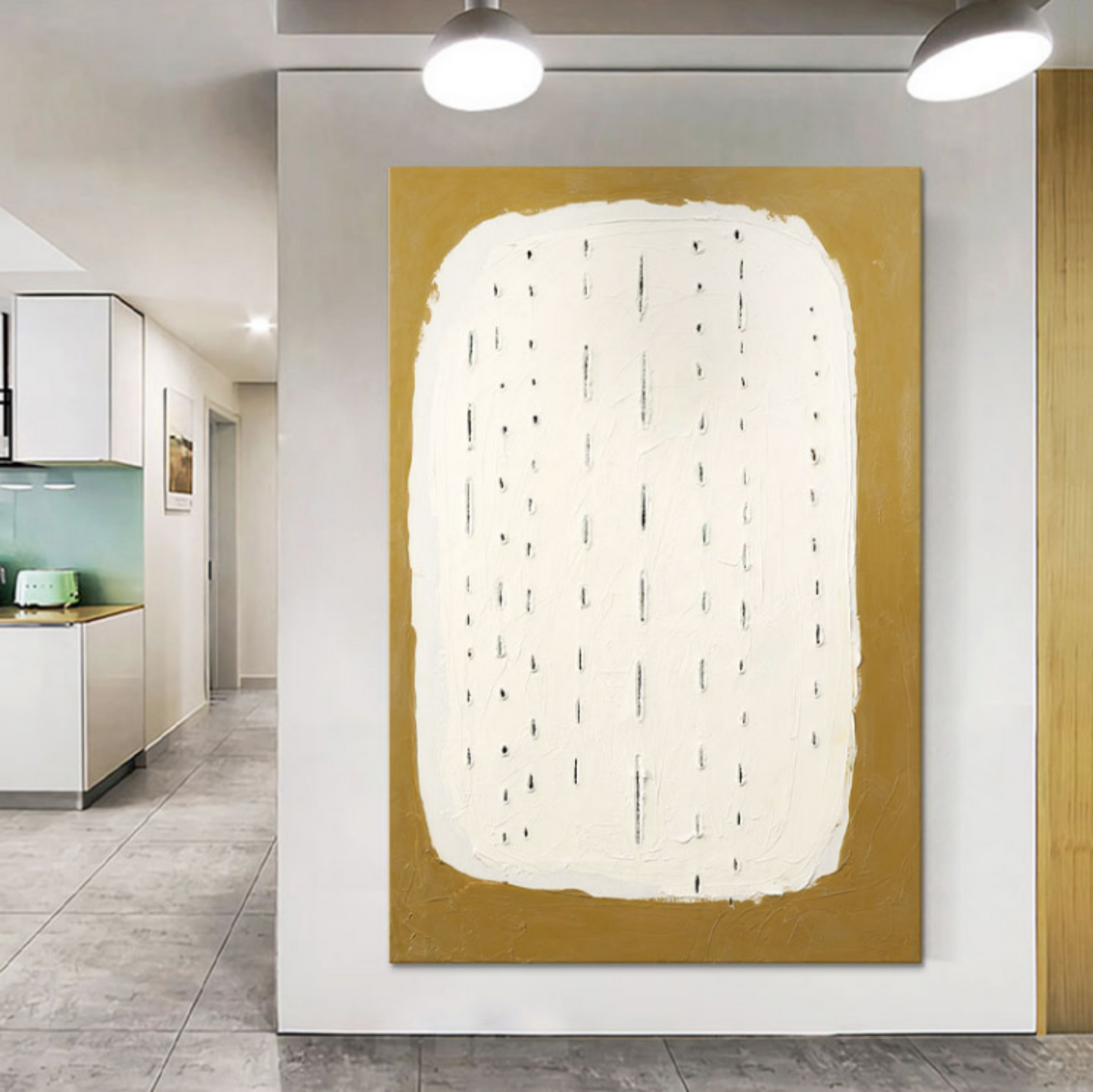 Abstract Textured Oil Painting with Elegant White and Gold Design for Modern Decor