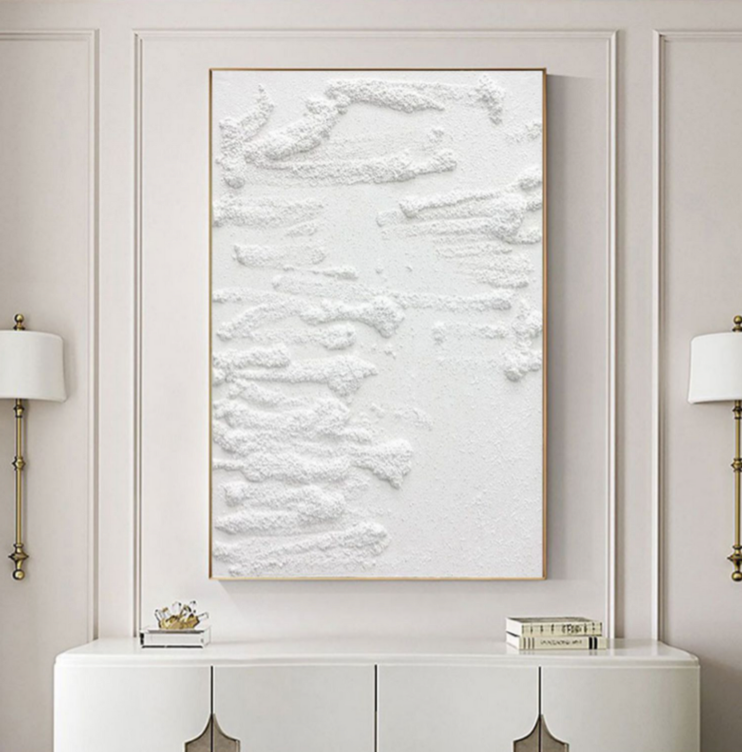 Abstract White Textured Oil Painting for Modern Home Decor