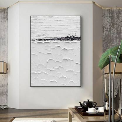 Textured White and Black Contemporary Oil Painting for Modern Home Decor