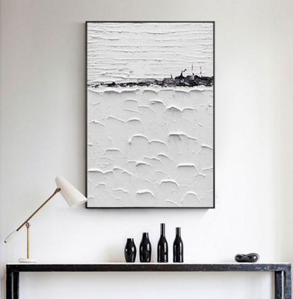 Textured White and Black Contemporary Oil Painting for Modern Home Decor